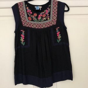 Anthropologie blouse tank with embroidery